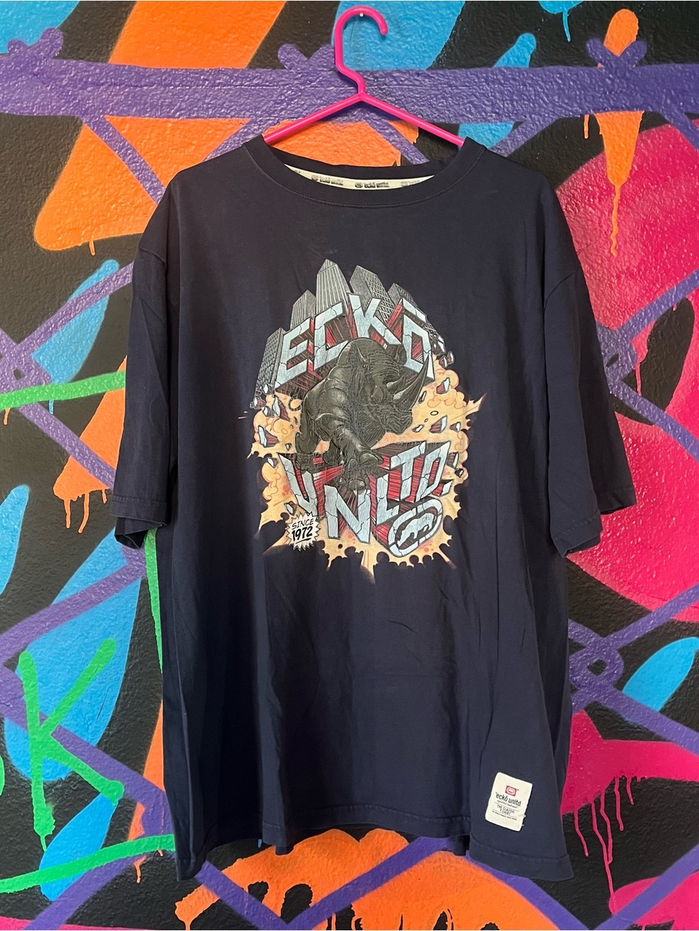 Vintage Ecko Unltd Rhino Graphic Tee 3XL Y2K Oversized Hip Hop Streetwear Navy